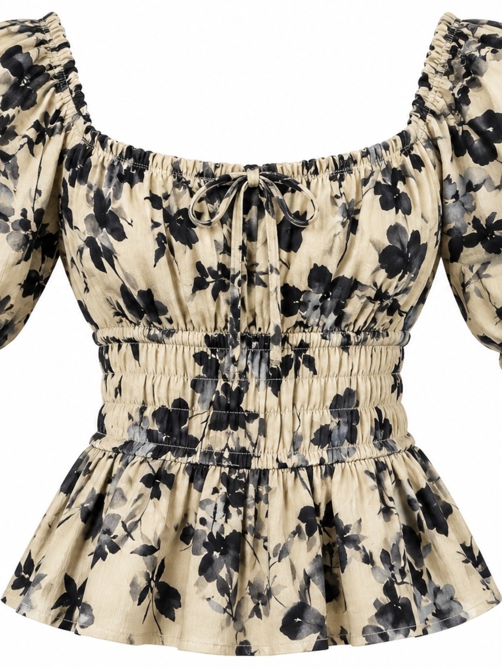 GAP Beige Floral Smocked Peplum Off-Shoulder Top